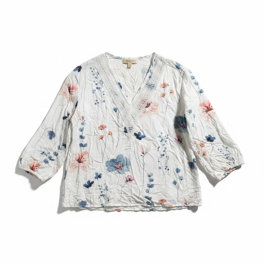 Cupshe XL Floral V Neck Crochet Trim Blouse Rayon Coastal Boho Cottage